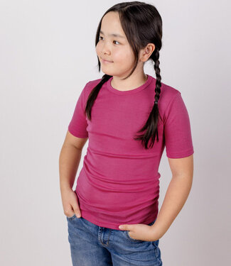 Engel ENGEL shirt korte mouw wol zijde kind FRAMBOOS effen