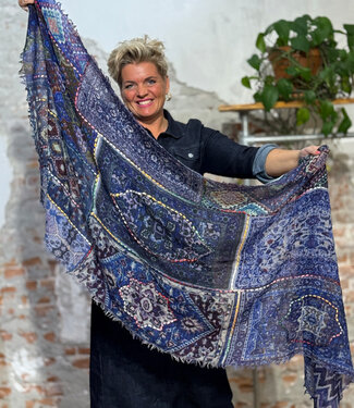 happy lona FAIRTRADE Sjaal met print en borduursel van pure merino MEDINA