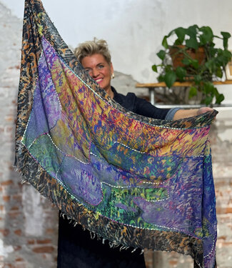 happy lona FAIRTRADE Sjaal met print en borduursel van pure merino NOORDERLICHT