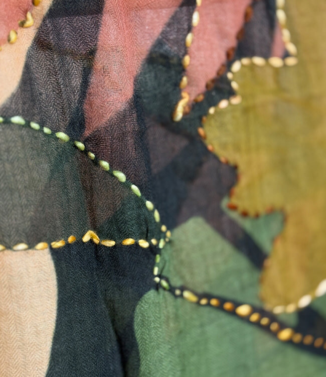 FAIRTRADE Sjaal met print en borduursel van pure merino LEAVES