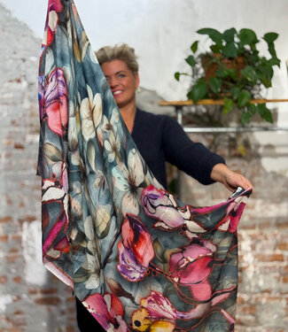Madness HIMALAYA wol zijde sjaal met print TULIPA