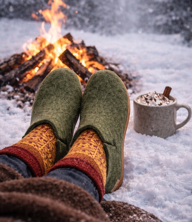 GLERUPS wollen sloffen pantoffels LAARS moss RUBBER HONEY