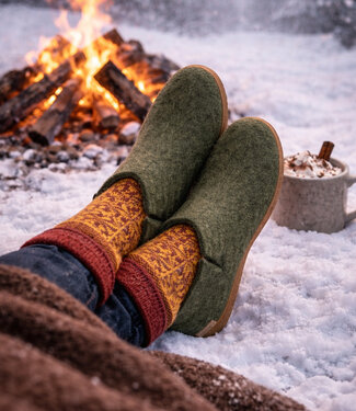 Glerups GLERUPS wollen sloffen pantoffels LAARS moss RUBBER HONEY