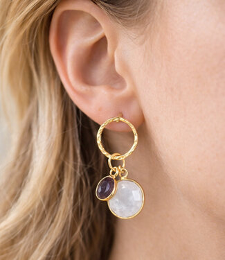 happy lona FAIRTRADE Oorbellen met cateye stenen DUO GREY verguld