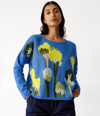 SKFK SKFK gebreide trui AIARE CROCUS BLUE van biologisch katoen