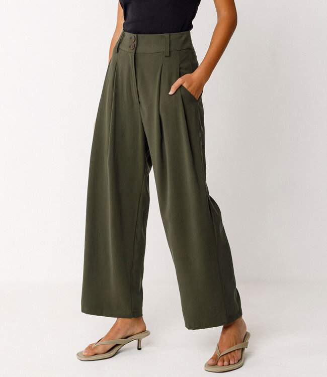 SKFK pantalon met wijde pijpen ESTI GREEN van tencel