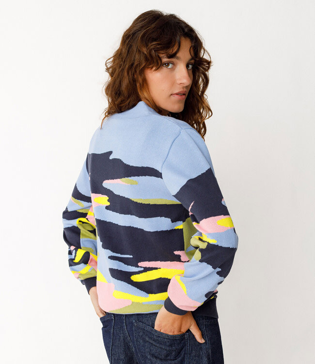 SKFK v-hals vest ALIZE MULTI met print biologisch katoen