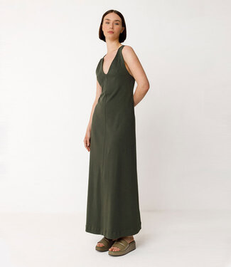 SKFK SKFK effen jurk TIRTSA GREEN met bandjes van biologisch katoen