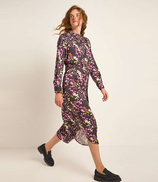 Lanius LANIUS  midi Jurk BUTTERFLY print van tencel met ceintuur