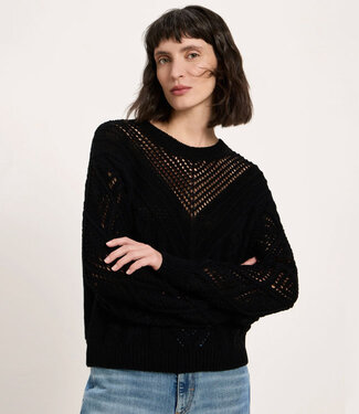 Lanius LANIUS wijde batwing trui AJOUR ONYX van biologisch katoen