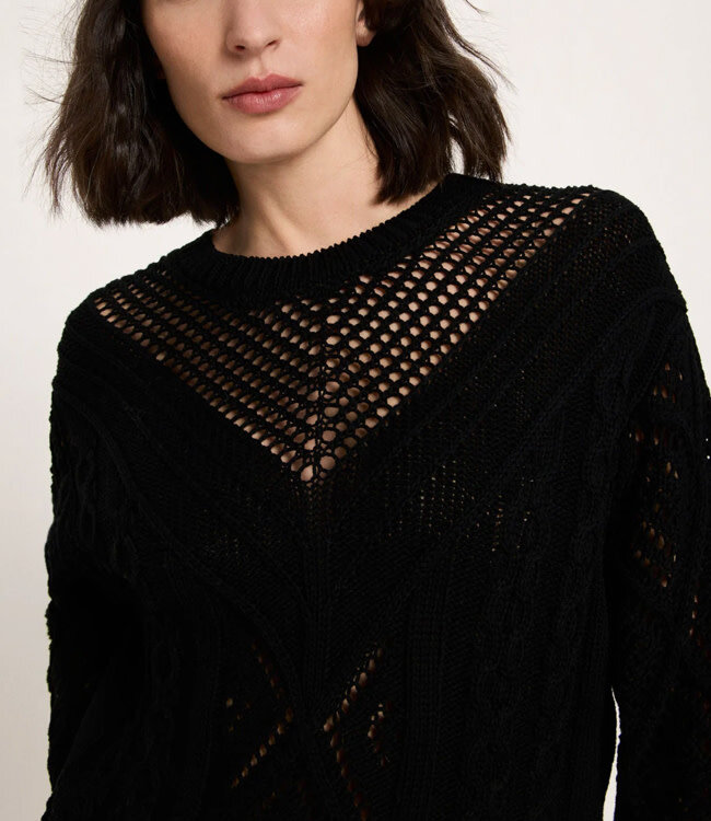 LANIUS wijde batwing trui AJOUR ONYX van biologisch katoen