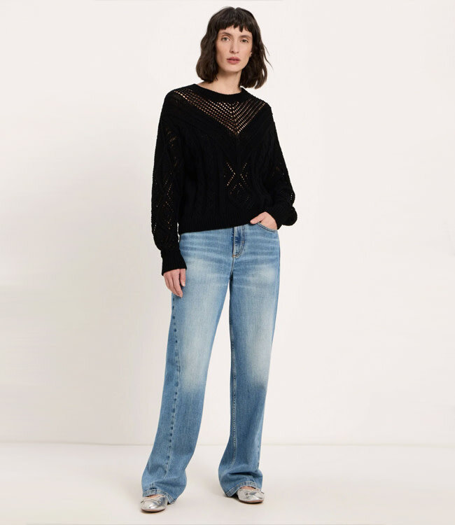 LANIUS wijde batwing trui AJOUR ONYX van biologisch katoen