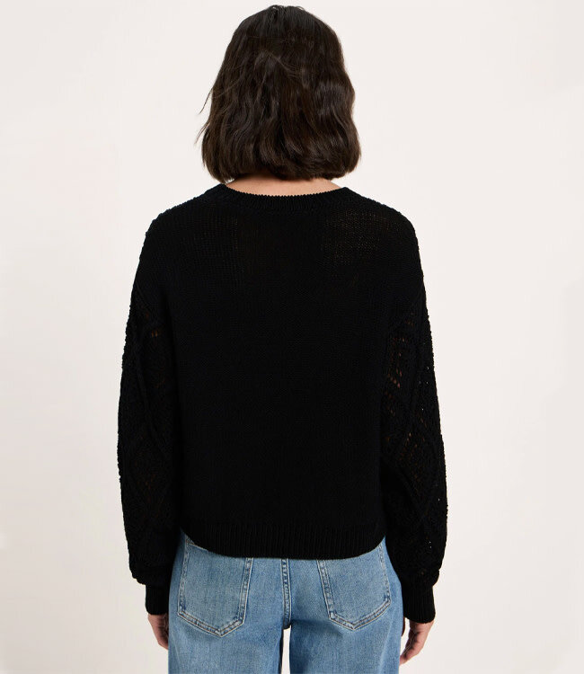 LANIUS wijde batwing trui AJOUR ONYX van biologisch katoen