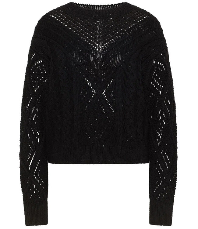 LANIUS wijde batwing trui AJOUR ONYX van biologisch katoen