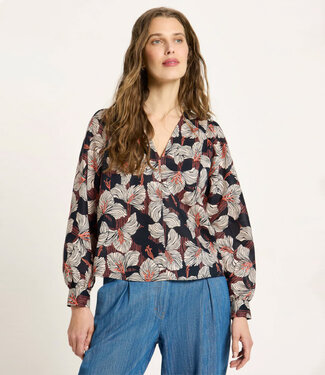 Lanius LANIUS v-hals blouse ONYX BLOOM van biologisch katoen