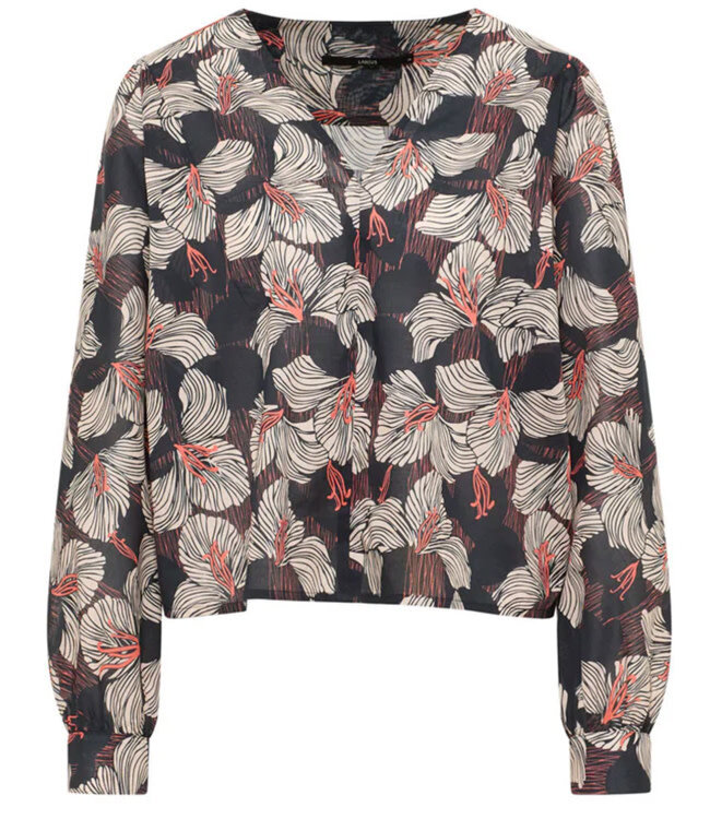 LANIUS v-hals blouse ONYX BLOOM van biologisch katoen