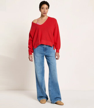 Lanius LANIUS v-hals trui LAURA RED van biologisch katoen