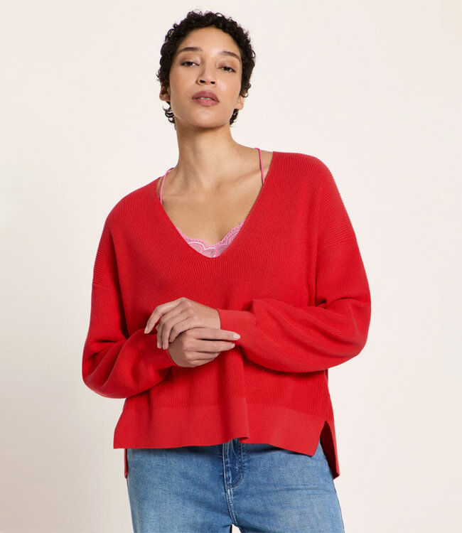 LANIUS v-hals trui LAURA RED van biologisch katoen