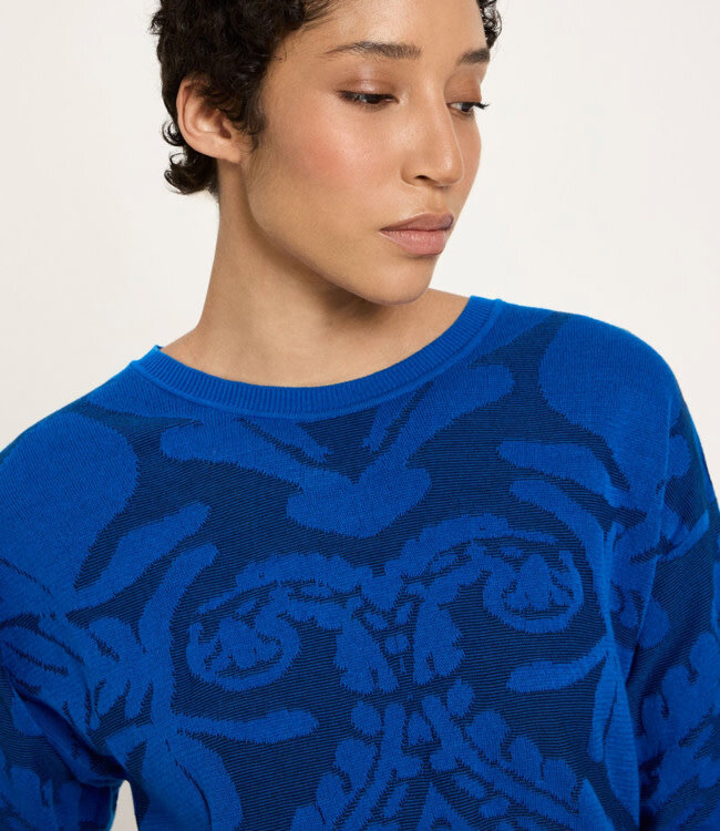 LANIUS jaquard trui NORAH LAPIS van biologisch katoen