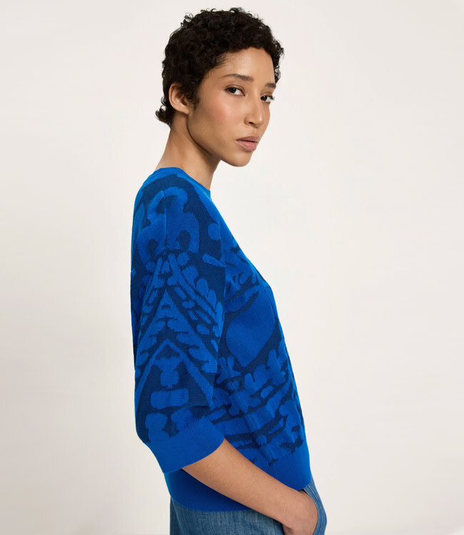 LANIUS jaquard trui NORAH LAPIS van biologisch katoen