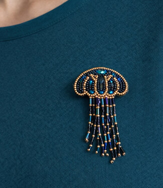 FAIRTRADE broche OCTOPUS BLACK met pailetten en kralen