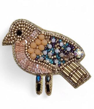FAIRTRADE broche BIRDIE BEIGE met pailetten en kralen