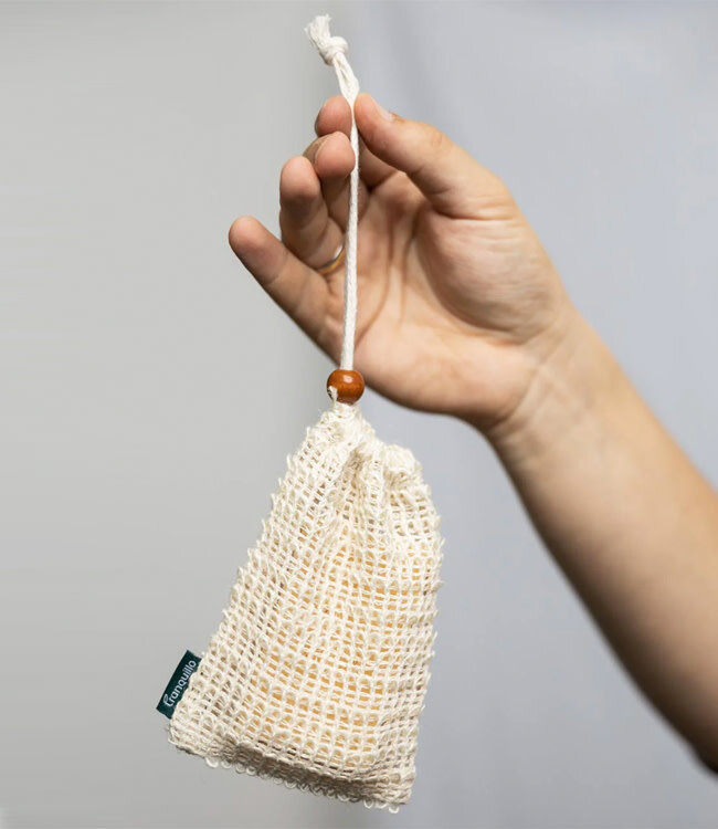 TRANQUILLO sisal zeepzakje met houten kraal ZERO WASTE
