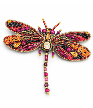 FAIRTRADE broche LIBELLE RED met pailetten en kralen