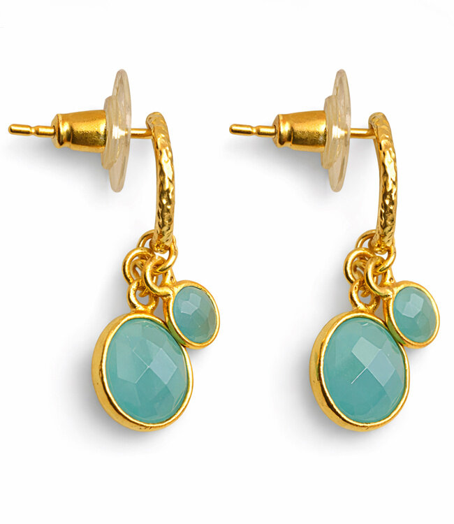 FAIRTRADE Oorbellen met cateye stenen DUO GREEN verguld