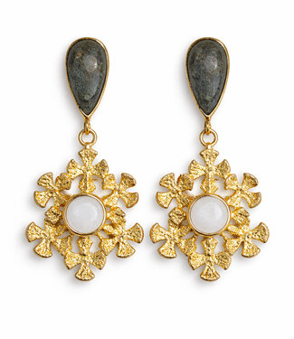 happy lona HAPPY LONA Oorbellen verguld BLOOM STONE ONYX fairtrade