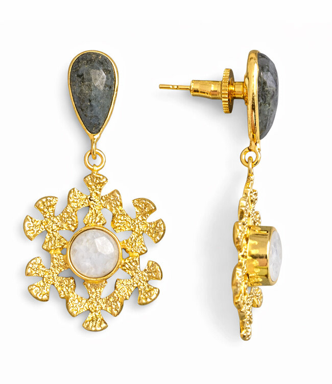 HAPPY LONA Oorbellen verguld BLOOM STONE ONYX fairtrade