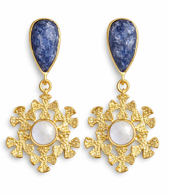 HAPPY LONA Oorbellen verguld BLOOM STONE BLAUW fairtrade