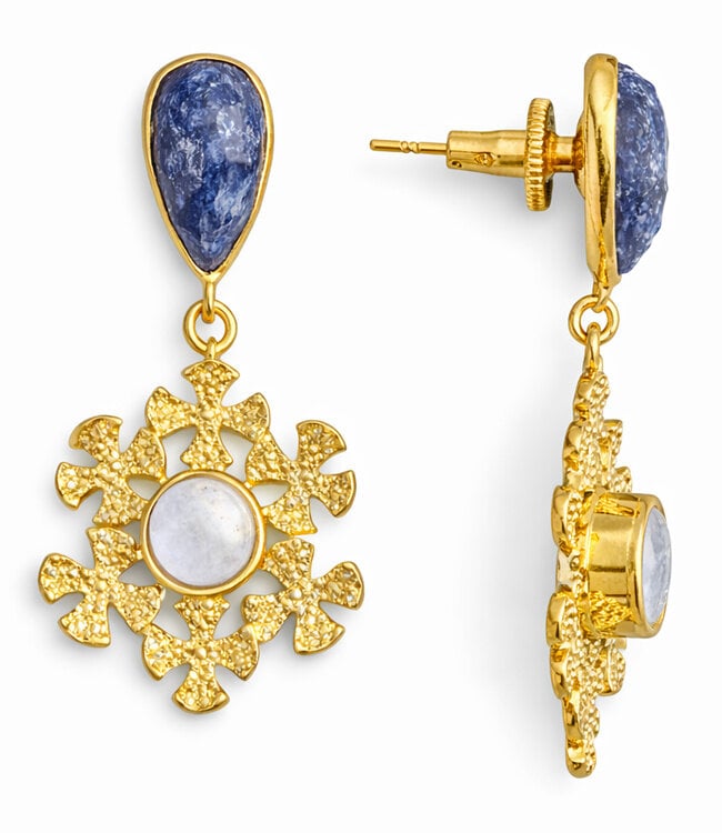 HAPPY LONA Oorbellen verguld BLOOM STONE BLAUW fairtrade