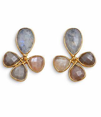 happy lona FAIRTRADE Oorbellen met cateye stenen SYBIL CHAMPAGNE verguld