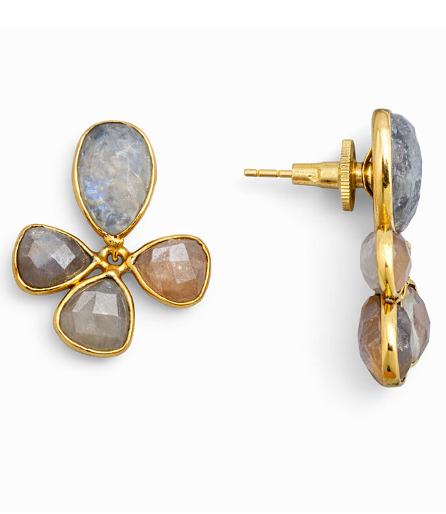 FAIRTRADE Oorbellen met cateye stenen SYBIL CHAMPAGNE verguld