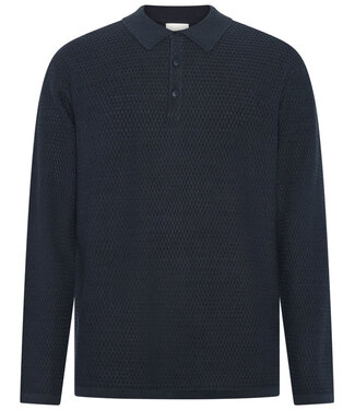 KnowledgeCottonApparel Gebreid polo shirt lange mouw met NIEK NIGHT biologisch katoen KCA