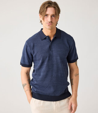 KnowledgeCottonApparel Gebreide polo JAN NIGHT MELANGE biologisch katoen KCA