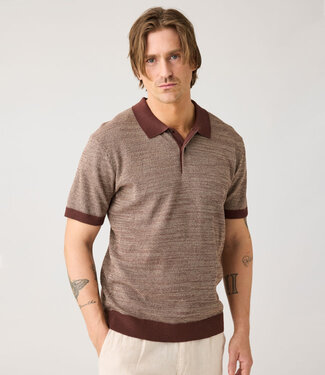 KnowledgeCottonApparel Gebreide polo JAN CHOCO MELANGE biologisch katoen KCA