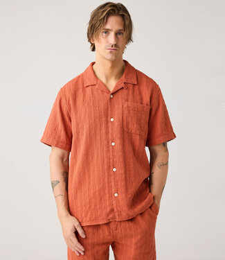 KnowledgeCottonApparel Overhemd korte mouw STRUCTURE BRICK biokatoen KCA