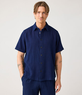 KnowledgeCottonApparel Mousseline overhemd korte mouw ED NIGHT biokatoen KCA