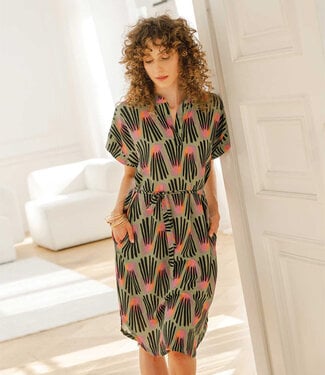 WIDDA WIDDA v-hals jurk DENVER DASH met ceintuur van ecovero