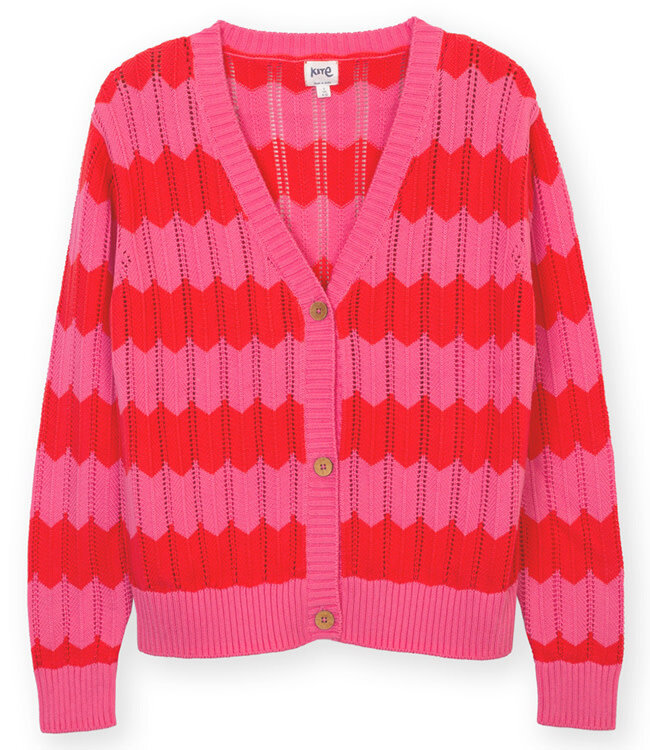 KITE gestreept vest v-hals JOLIE ROZE ROOD biologisch katoen