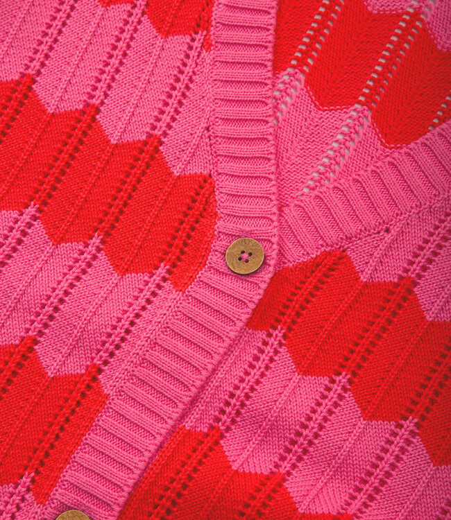 KITE gestreept vest v-hals JOLIE ROZE ROOD biologisch katoen