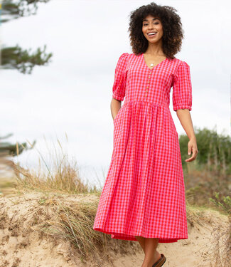 KITE KITE geruite seersucker jurk BOBBIE PINK biologisch katoen