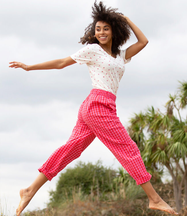 KITE barrel leg broek RIX PINK van biologisch katoen seersucker