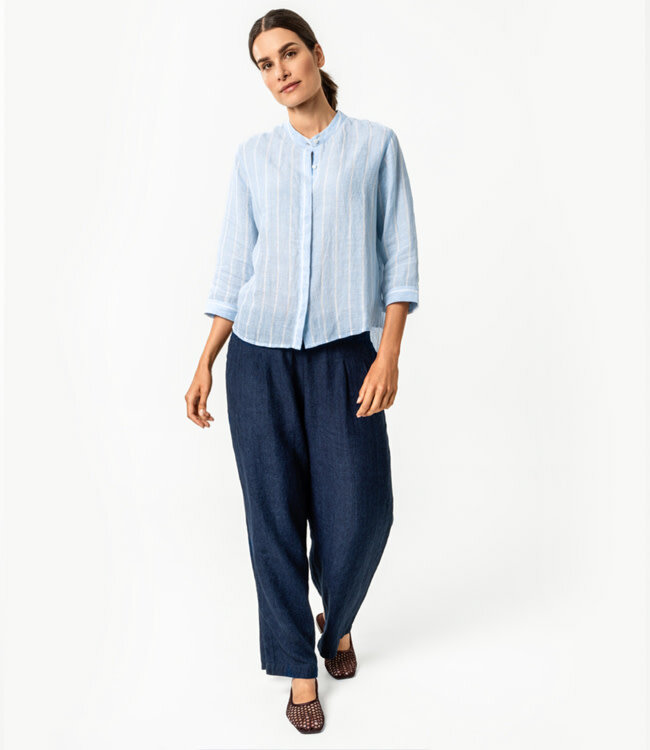 LIVING CRAFTS linnen gestreepte blouse PAM BLUE
