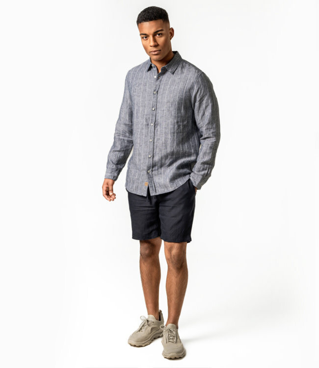 LIVING CRAFTS puur linnen gestreept overhemd PIM NIGHT