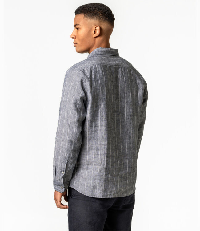 LIVING CRAFTS puur linnen gestreept overhemd PIM NIGHT