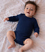 Engel ENGEL baby romper wol zijde met LANGE MOUW effen MARINE