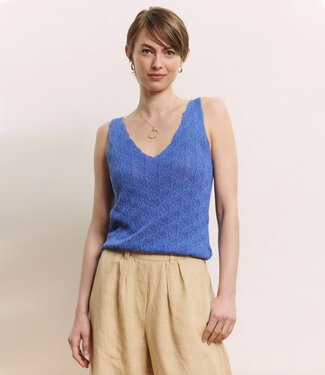 Tranquillo TRANQUILLO gebreide ajour top MALA BLUE biologisch katoen